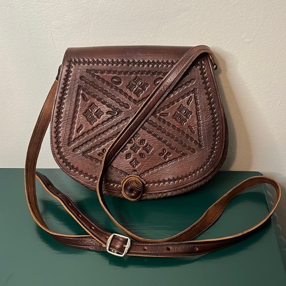 Handbags - Vintage Bohemian Handmade & Hand Pressed 100%  Leather Saddle Crossbody Bag